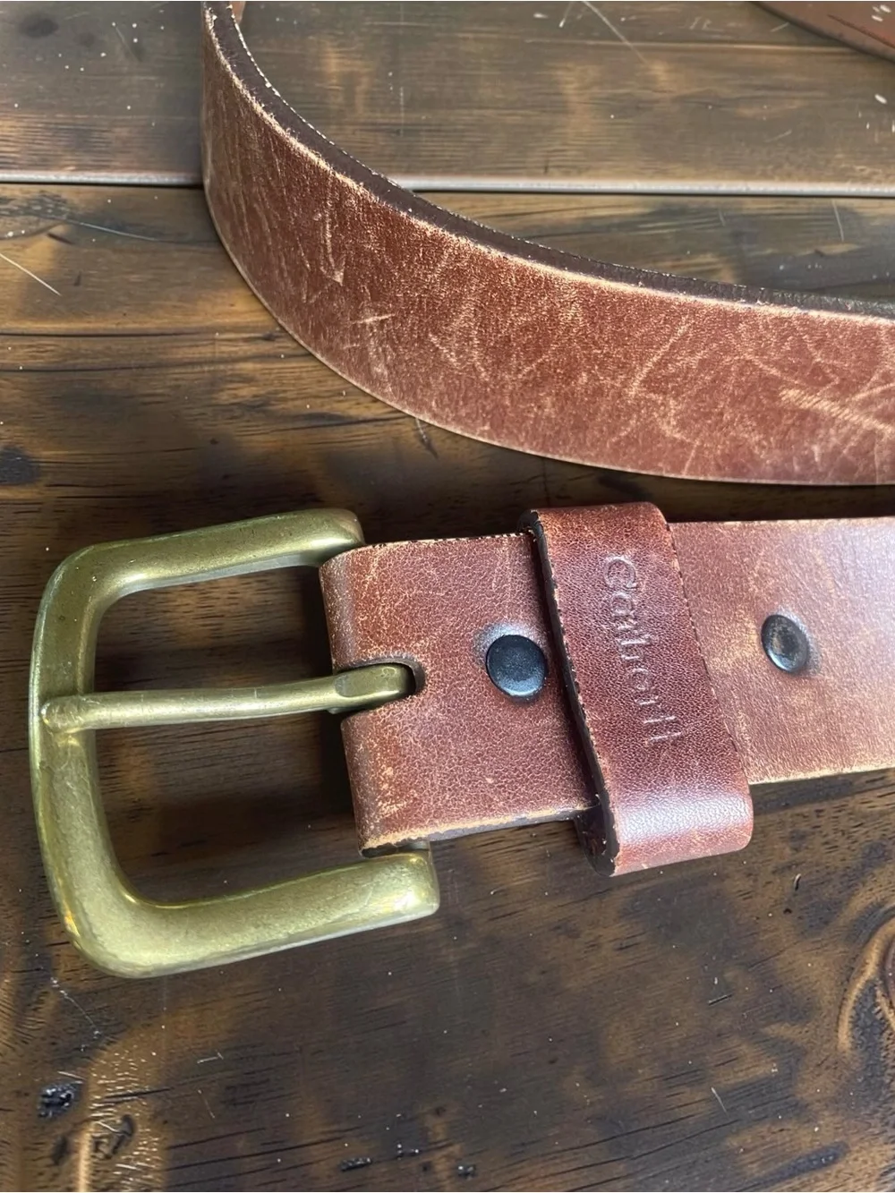 Carhartt size 42 A91 Leather cowhide  Men's Belt - Brown distressed EUC